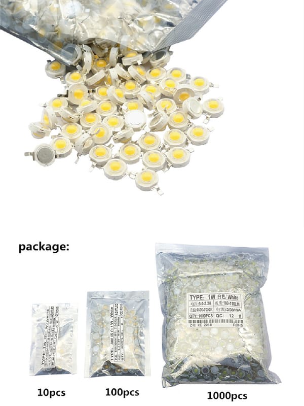 100Pcs/Lot 1W 3W High Power LED Lamp Diode SMD White / Warm white LED Bulb Chips 30Mail 45Mail LED Light Chip For DIY Spotlight