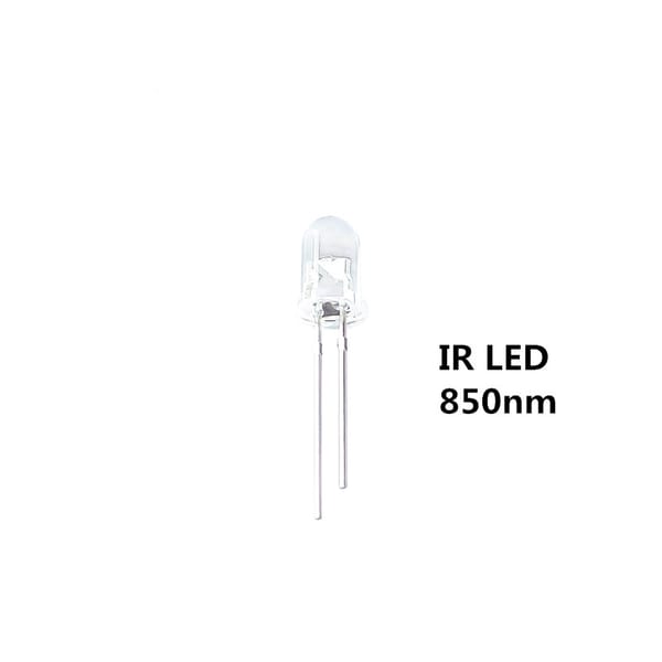 100PCS, 5MM 850NM IR LED, Water Clear, Infrared Ray Lamps, 20mA, F5 850NM, Light Beads