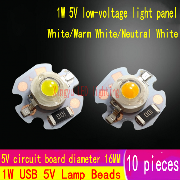 10PCS LED Beads 1W Low Voltage 5V Lamp Board High Power Ceiling Light Spot White Warm Light USB Power Supply 16MM Lamp Board