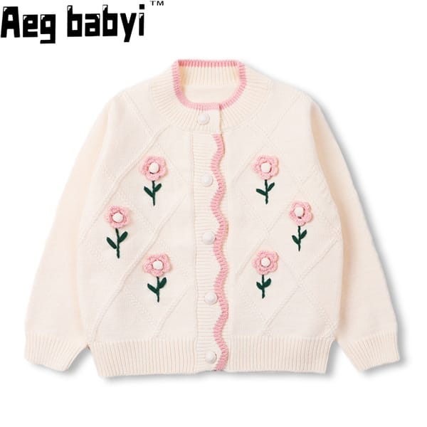 Autumn New Baby Girl Long Sleeve Knit Cardigan Infant Autumn Princess Embroidery Flower Sweater Girls Knitted Jacket Coat Tops