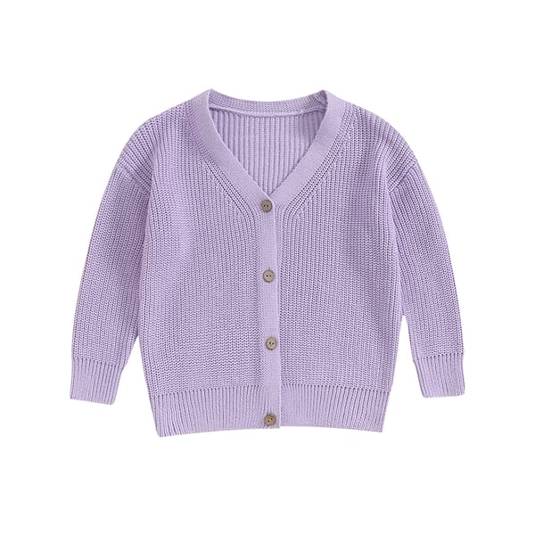 Toddler Girl Autumn Knit Cardigan Solid Color V-Neck Long Sleeve Button Front Warm Coat