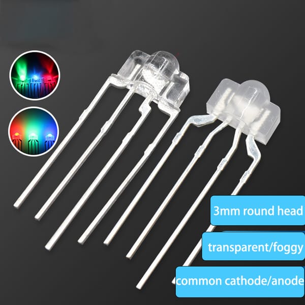 100PCS F3 3mm Transparent Foggy Light Emitting Diode Keyboard LED RGB 4 Pin Common Cathode Anode In-line Lighting Beads