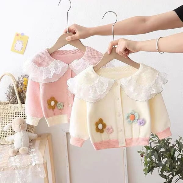 Girls Spring And Autumn Sweaters Knitted Cardigan Girls Baby Flower Fashionable Coat Korean Version Top 2023 New Girls Cardigan