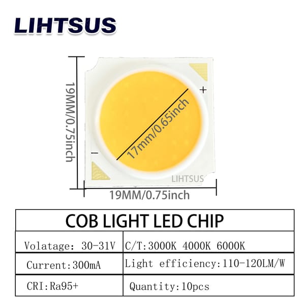 10pcs  24W DC75V 6000K/4000K/3000K LED COB Light Beads 1919mm Cri95+ COB Chip LED Lamp Light Source SpotLight Downlight Diode