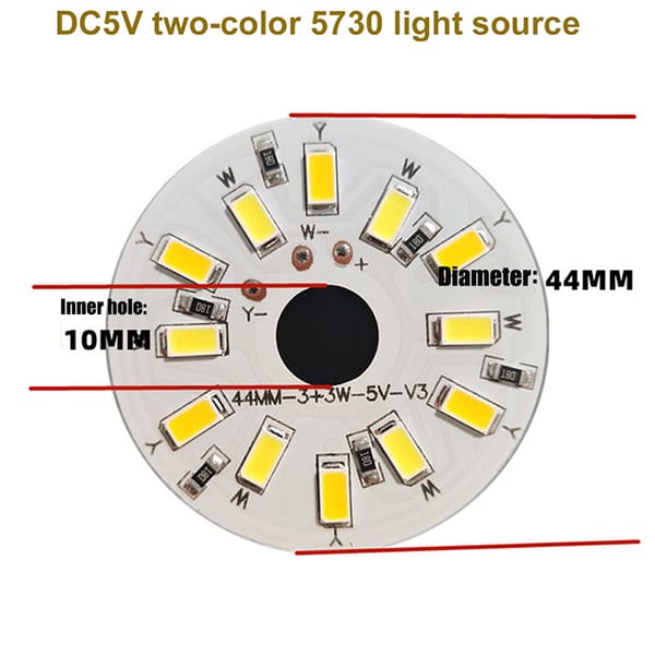 1/5PCS 3W DC5V  LED Light Board Double Color Light Source 44MM 5730 Lamp Beads For DIY Spotlight Downlight