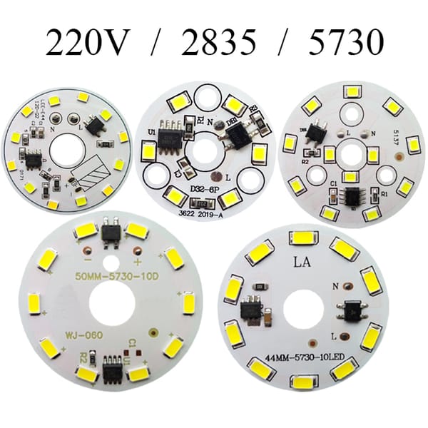 3W 5W 6W 6mm 10mm Bore 2835 5730 220V Chip No Free Driver Warm Yellow White SMT SMD LED Light Base Bulb Lamp Bead Emitter