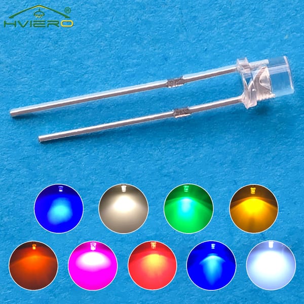 1000Pcs Ultra Bright Flat Top Light Beads LED F3 3mm White Red Blue Orange Pink Diode Bulb For Wide Angle Emitting Diodes Lamp