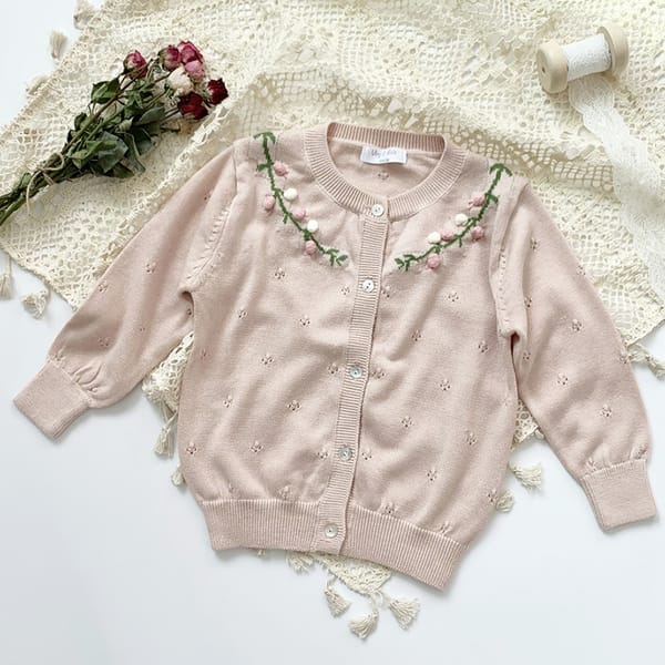 Autumn Kids Knitted Cardigan Girls Long Sleeve Knit Sweater Embroidered Flowers Spring Baby Clothing Girls Cardigan Sweaters