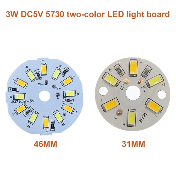 1/ 5pcs 3W DC 5V LED Light Board Two-color Light Source 46MM 5730 Lamp Beads For Led Bulb Downlight
