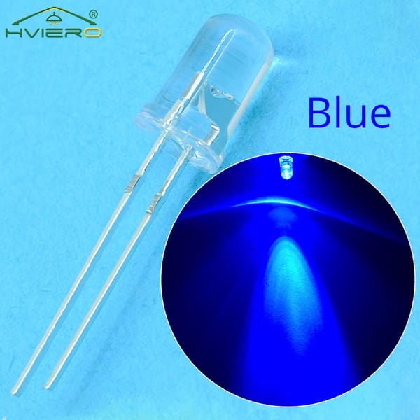 100Pcs 5mm Round Blue Water Clear Led Diode Super Bright LED Bulb Light Emitting 3V Direct Insertion Lamps Beads DIY Decoration