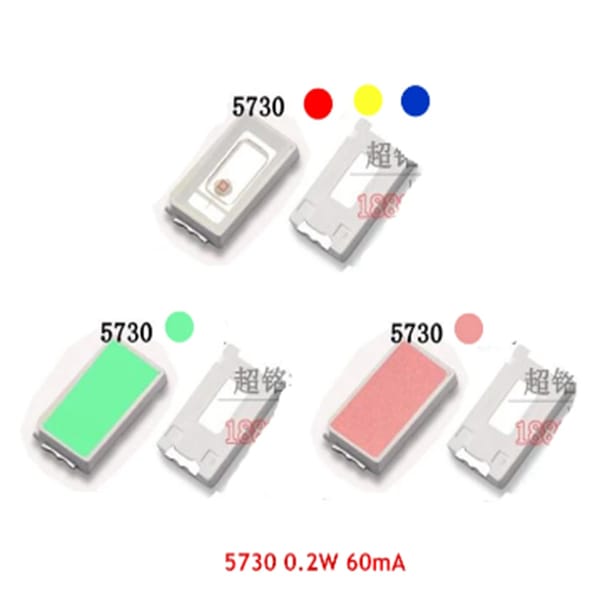100PCS 5730 0.2W SMD LED RED / BLUE / YELLOW / Sky Blue / ICE BLUE / PINK 60mA Ultra Bright Light Beads
