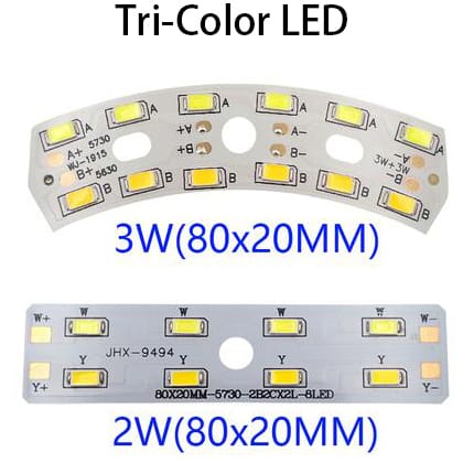 2W 3W 5730 80*20mm Arc Rectangle Change Three Tri-Color Alternating Light Warm Yellow White SMD LED Base Bulb Lamp Bead Emitter