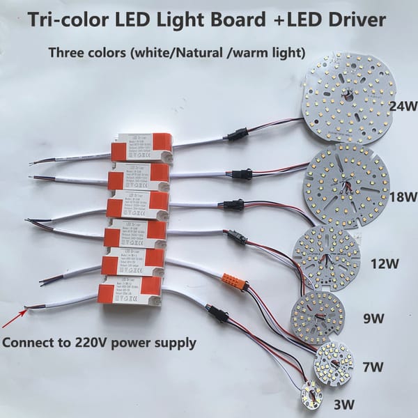 High Brightness LED SMD2835 Three Color Lamp Bead Light Board Bulb Round Transformation Light Source 32-117MM with LED Driver