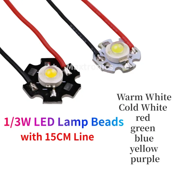 5/10Pcs 1/3W LED Beads with 15CM Line 16/20mm Aluminum Substrate Warm White Red Green Blue Yellow for LED Lighting Accessories