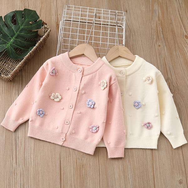 Spring Autumn Girls Knitted Cardigan 2022 Fashion Flower Single Breasted Long Sleeve Tops New Sweet Kids Sweater Jackets