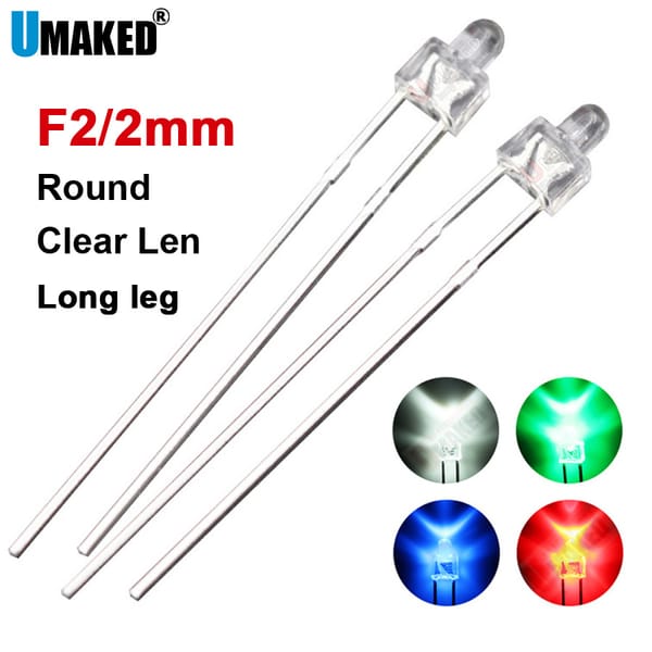 1000pcs 2mm Round LED lamps diodes chip, Clear/ Color len light beads, F2 led Emitting diodes R/G/Y Lighting DIY lamp