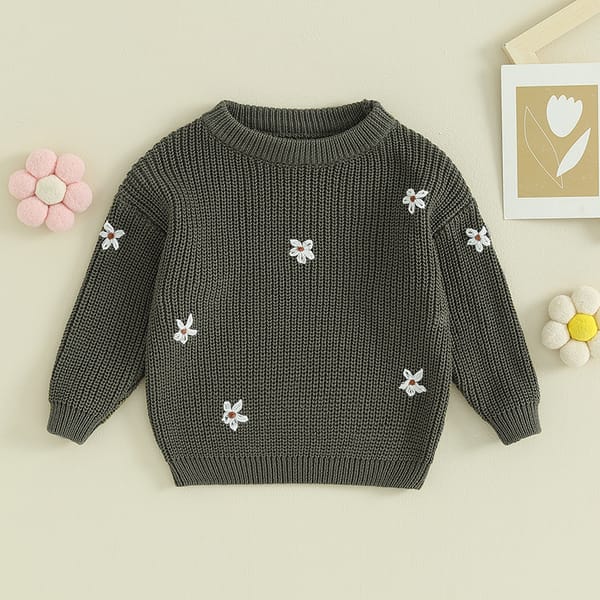 Infant Toddler Baby Girl Chunky Knit Sweater Flower Pullover Sweatshirt Jumper Top Fall Winter Clothes