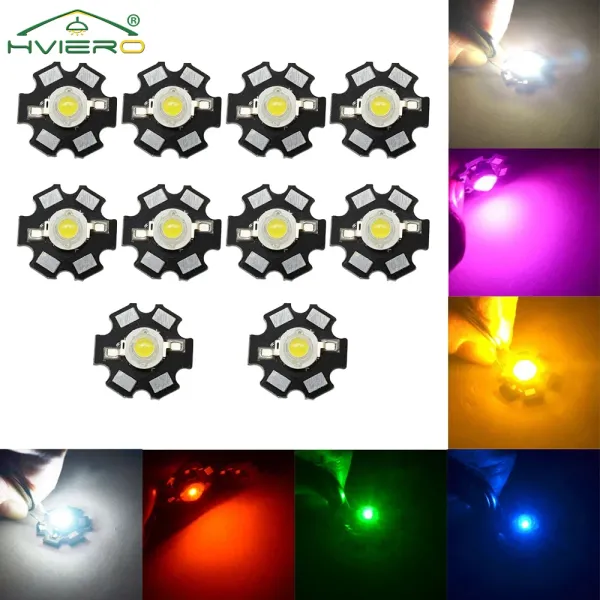 10X 20mm 3V 1W 3W High Power Chip Light Bead White Red Blue Green Led Beads Emitter LED Bulb Diodes Lamp with Star Min Heatsink