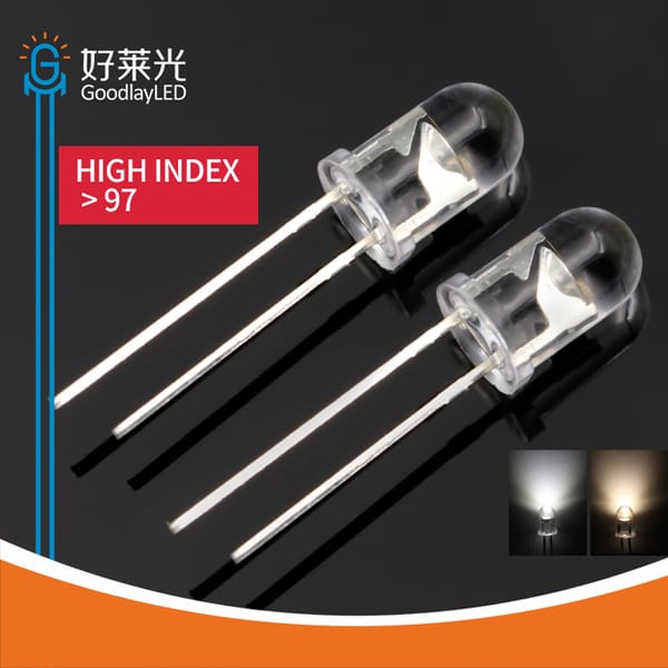 1000pcs 5mm Round White Light Short Leg High Display Finger 97 Directly Inserted LED Lighting Beads