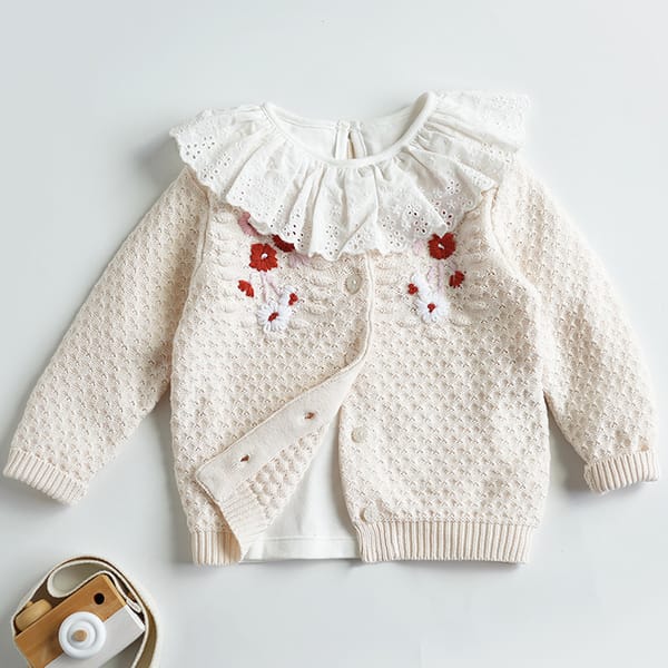1-6Y Baby Sweaters Embroidery Kids Girls Knit Clothes Baby Cardigans Flower Autumn Baby Flower Knitted Top Sweater Baby Clothing