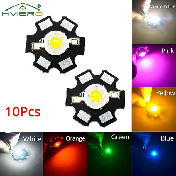 10X 20mm 3V 1W 3W High Power Chip Light Bead White Red Blue Green Led Beads Emitter LED Bulb Diodes Lamp with Star Min Heatsink