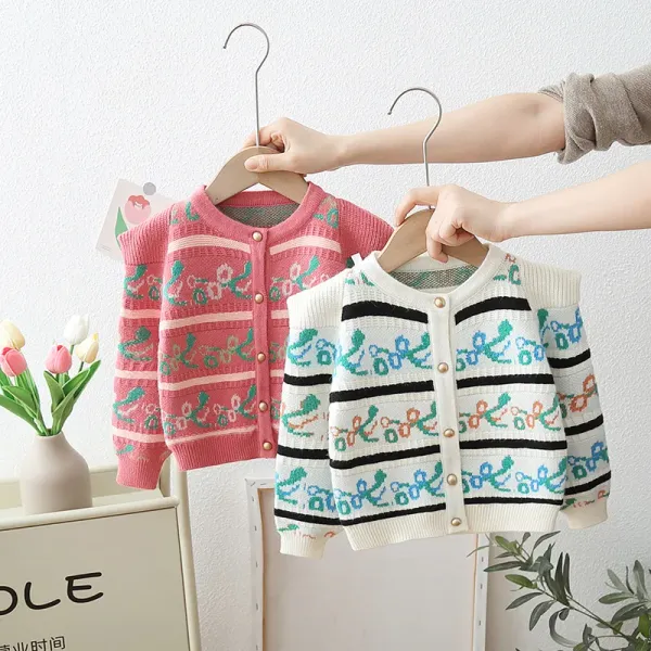 Spring Fall Baby Clothes Jacquard Embroidery Flower Sweater for Girl Cardigan Children's Coat Versatile Knitwear Toddler GY07141