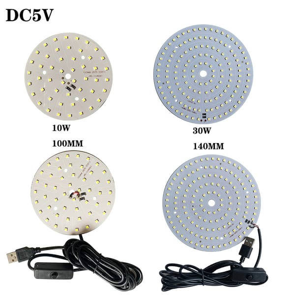 SMD5730 5V LED Lamp Board Light Source USB Universal One Color 10W 30W Lamp Beads Warm White Light With 2m ON/OFF switch wire