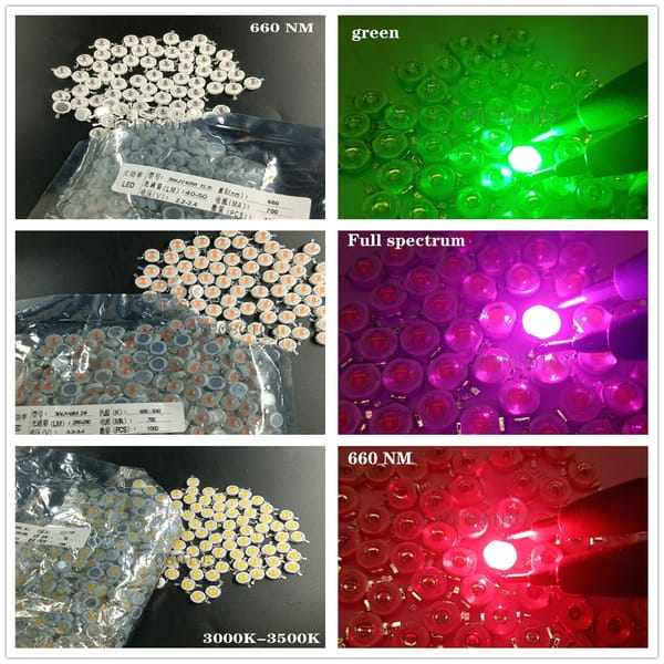 10pcs High Power LED Chip1W/ 3W Warm Cool White Red Blue Green UV Full Spectrum 660nm 440nm LED Grow Light For watt Light Beads