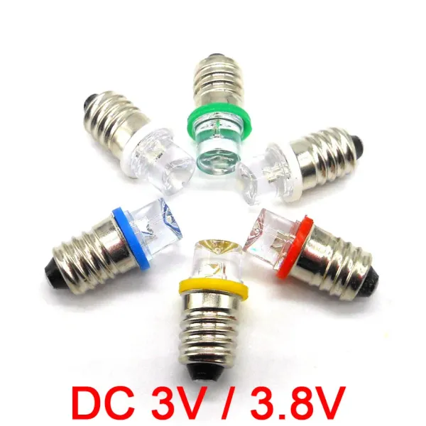 E10 Screw LED Light Bulb 0.3A 3V 3.8V Physical Equipment Experiment Light Beads White/ Red/ Yellow/ Blue/ Green