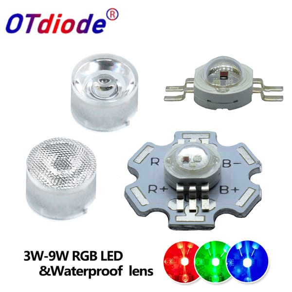 High Power LED Chip 3W 9W 3*3W RGB 4pins 6pins Diode Beads Bulbs Epistar Waterproof Lens Colorful Sources DIY For Stage Light