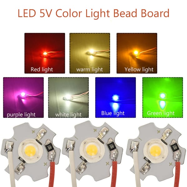 10Pcs 5V 1W High Power LED Beads Light Al Board with 20CM Line For Downlight Spotlight Blue Green Red Purple  White Warm Light