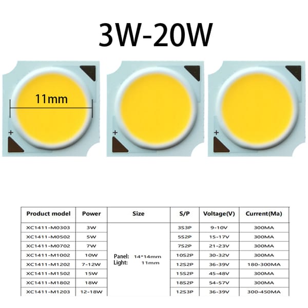 3W 5W 7W 9W 10W 12W 15W 18W 20W Warm Yellow White 14*14mm 11mm SMD COB Light Emitting Panel LED Base Bulb Lamp Bead Emitter