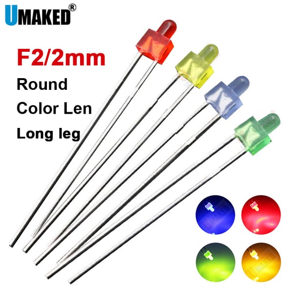 1000pcs 2mm Round LED lamps diodes chip, COLOR len light beads, F2 led Emitting diodes R/G/Y Lighting DIY lamp