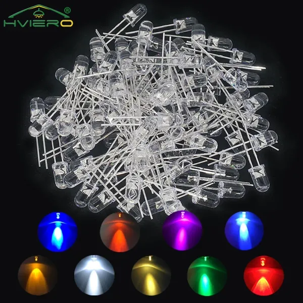 100Pcs 5mm Round LED Diode Emitting Light Beads Clear F5 Assorted Kit RGB White Green Red Blue Warm-White DIY Lights Decoration