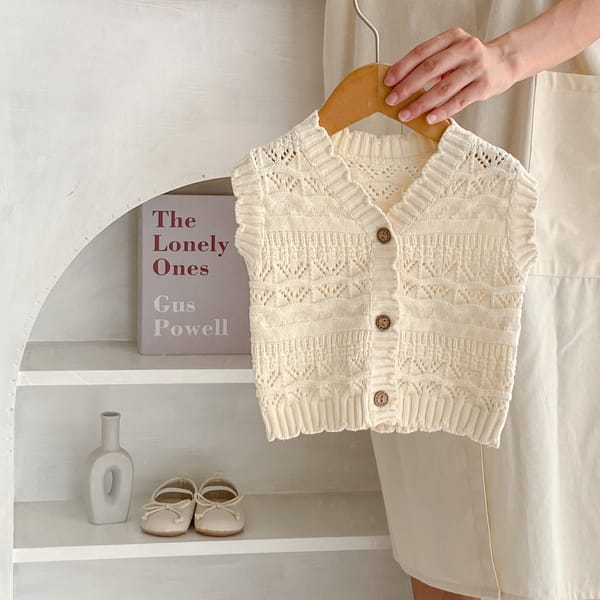 Baby Girl Winter Clothes Sweater 2023 New Autumn Vest Cardigan Coat All-match Crochet V-neck Solid Color Flower Printed Simple