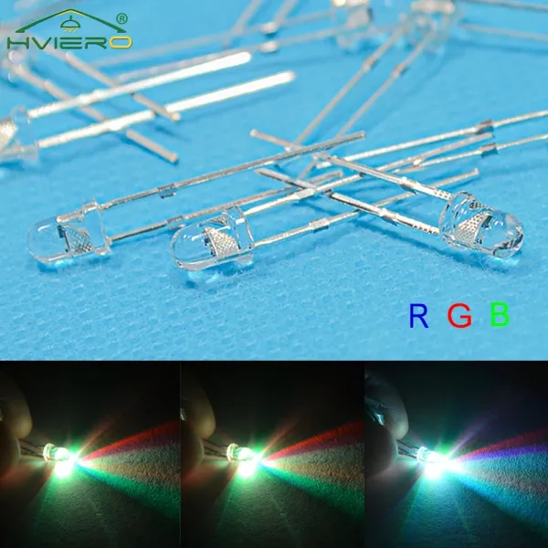 100Pcs 3mm Fast Slow RGB Round Flash Rainbow Multi Color Red Green Blue Emitting Diodes Light Beads Clear 2.0~3.4V LED Lamp Bulb