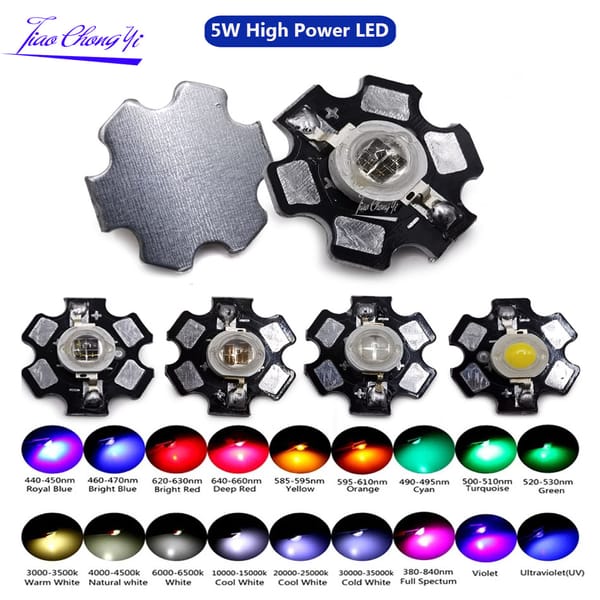 5W High Power LED chip Lamp Bulbs SMD COB Diodes White UV IR  Full spectrum 395nm 365nm Light Beads with 20mm Star PCB Board