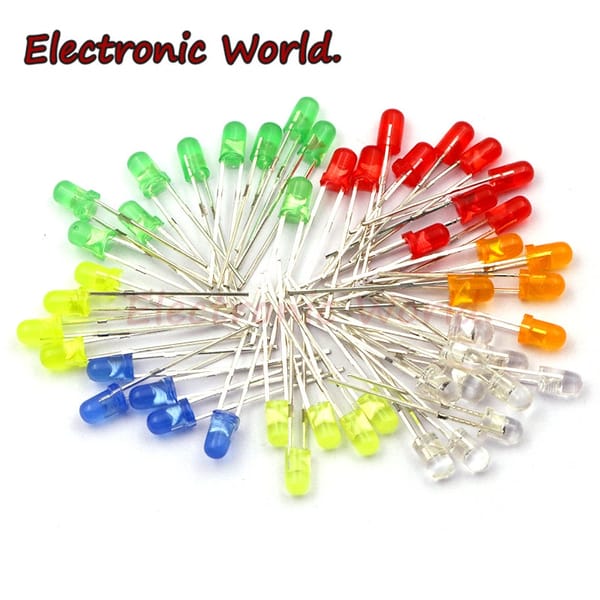 100 Pcs 3MM LED Diode 3MM Various Kits White Green Red Blue Yellow Orange Pink Purple DIY Luminous Lamp Bead Light Indicator
