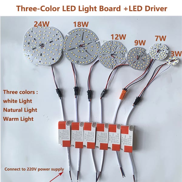 LED Driver controller with LED SMD2835 Three Color Lamp Bead Light Board Bulb Round Transformation Light Source 32-117MM