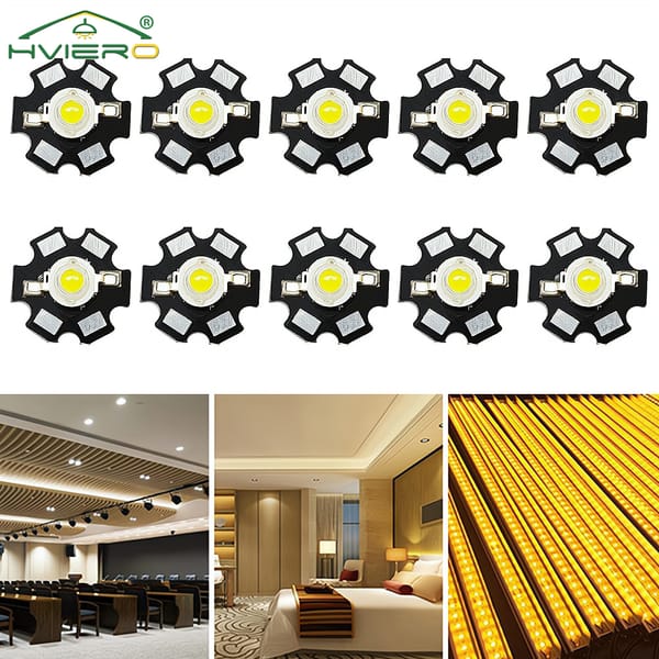 10Pcs LED Warm White Chip Lamp Bead 1W High Power For DIY Light With 20mm Star PCB Platine Heatsink Interior Decorative Lighting