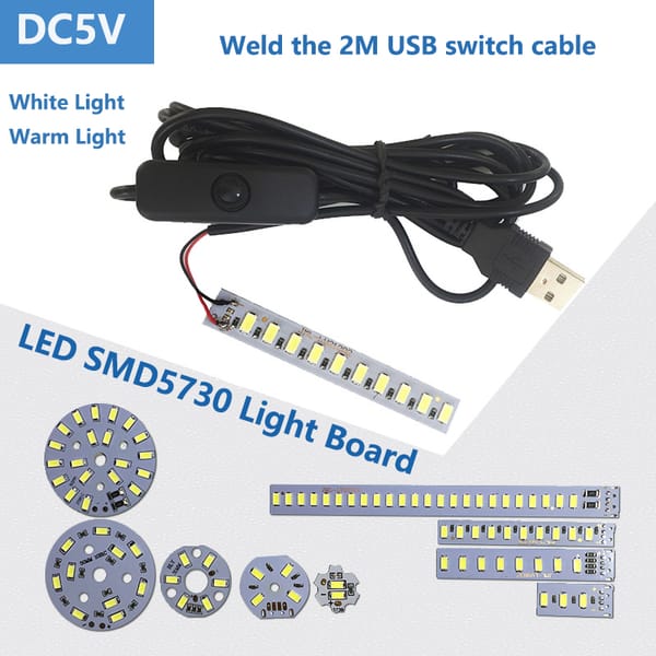 YOUCENT 1pcs 5730 SMD 5V LED Lamp Board Light Source USB Universal One Color Lamp Beads Warm White Light 1W2W3W5W10W12W