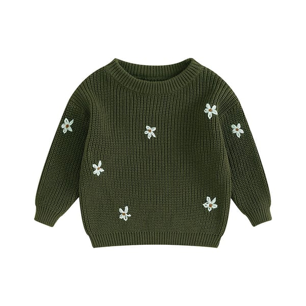 Toddler Baby Girl Boy Knit Sweater Cute Flower Embroidery Crewneck Pullover Sweater Long Sleeve Knit Newborn Infant Sweaters