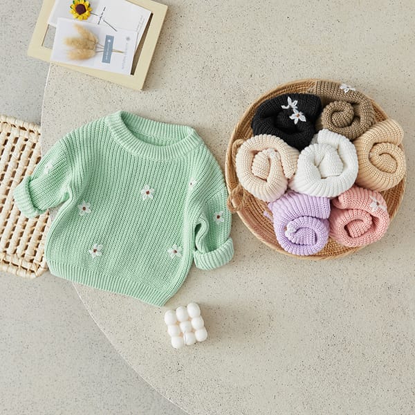 Suefunskry Newborn Baby Girl Boy Knitted Long Sleeve Autumn Winter Sweater Flower Loose Pullover Casual Tops Kids Clothes 0-5Y