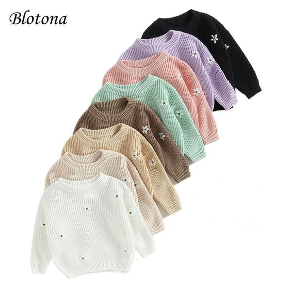 Blotona Newest Newborn Baby Girl Boy Knitted Long Sleeve Autumn Winter Sweater Flower Loose Pullover Casual Tops Kids Clothes