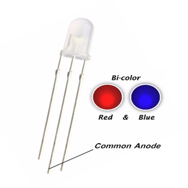 100pcs 5mm Red + Blue Bicolor Dip Led Common Anode Diffused R+b Bi-color Round Head Lamp Light Beads