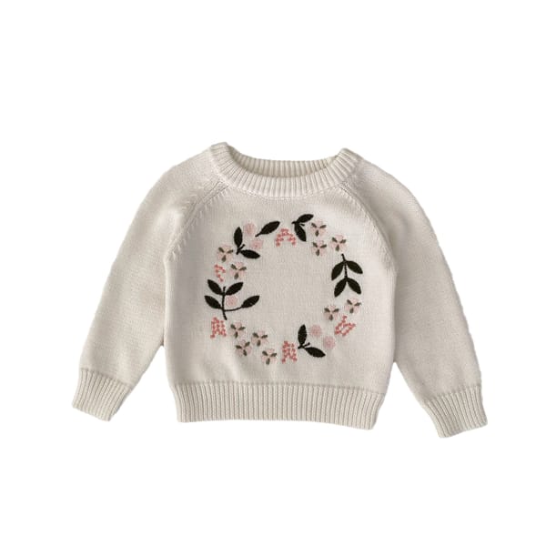Ins Baby Girls Crewneck Sweater Flower Embroidered Pullover Top Winter Baby Girl Clothes