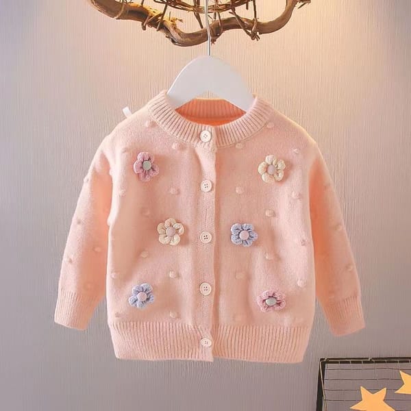 Kids Girls Sweater Korean Knitted Cardigan 2023 New Flower Autumn Top Children's Versatile Long Sleeve Coat 1 3 5 7T