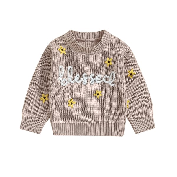 Toddler Baby Girl Sweater Flower Embroidery Knit Sweatshirt Newborn Infant Baby Fall Winter Clothes Warm Outfits