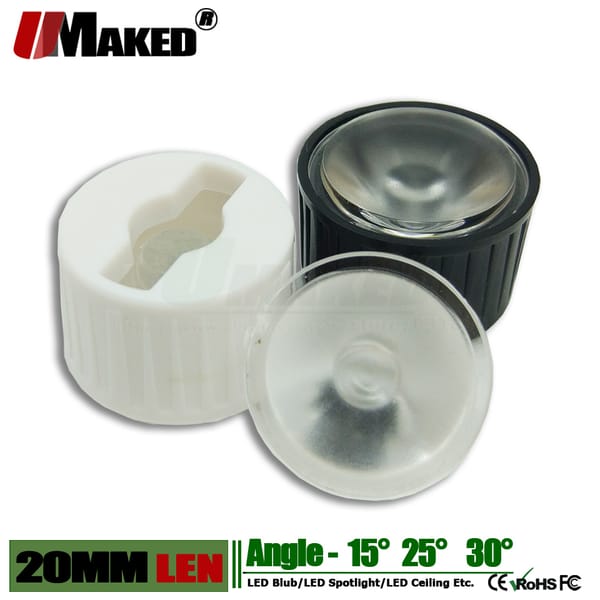 20MM LED Lens+Bracket Holder 1W 3W 5W High power light beads lense 15 25 30  Degree PMMA Frost face For Downlight Floodlight Diy