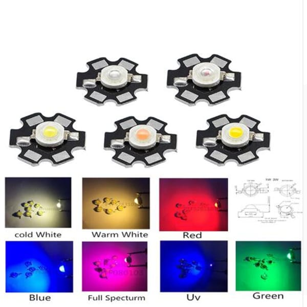 3W High Power Chip white Red Blue Green light Bead Emitter LED Bulb Diodes Lamp Beads with 20mm Star PCB Platine Heatsink